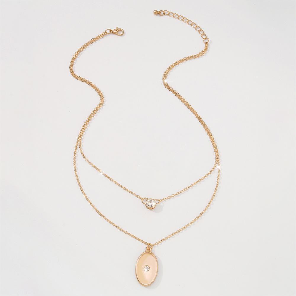 N921 Simple Thin Chain Double Layer Necklace Geometric Micro-inlaid Niche Necklace French Stacked Necklace