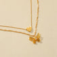 Ins niche light luxury titanium steel gold-plated double-layer necklace three-dimensional butterfly love pendant collarbone necklace
