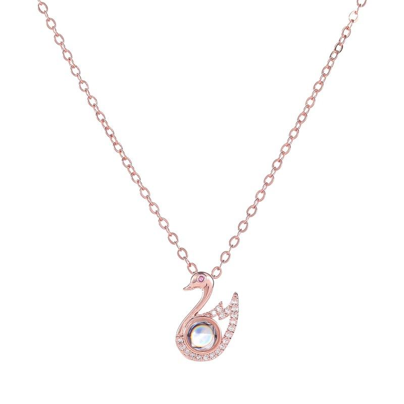One hundred languages of the same style I love you necklace copper micro-inlaid zircon big belly swan pendant