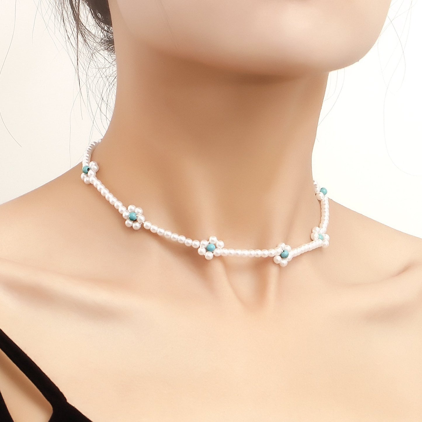 Jewelry Bohemian Imitation Pearl Handwoven Beaded Flower Necklace Female Baby Bead Necklace