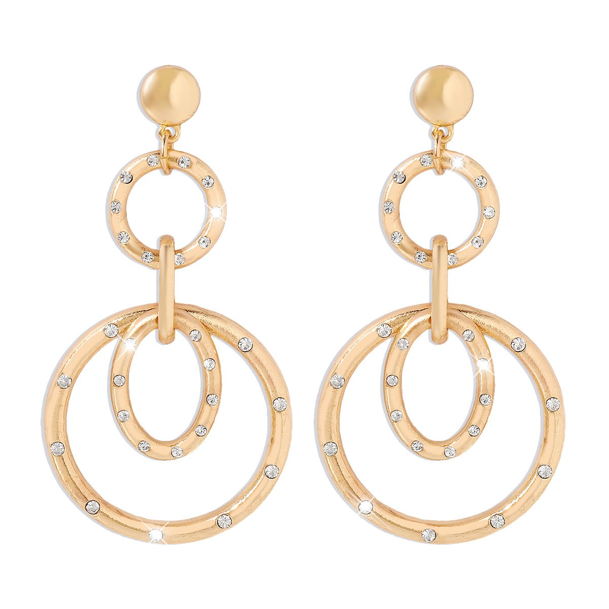 E191 Atmospheric hollow double-layer earrings micro-inlaid personality trendy fashion earrings metal circle earrings