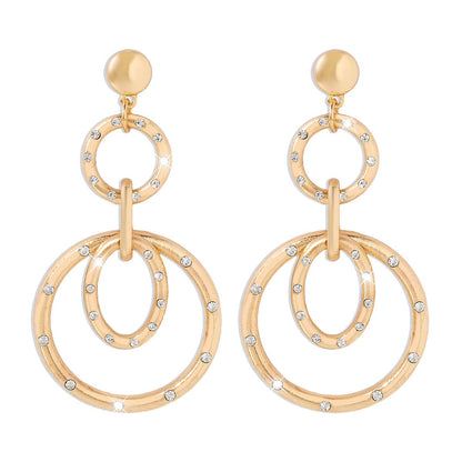 E191 Atmospheric hollow double-layer earrings micro-inlaid personality trendy fashion earrings metal circle earrings