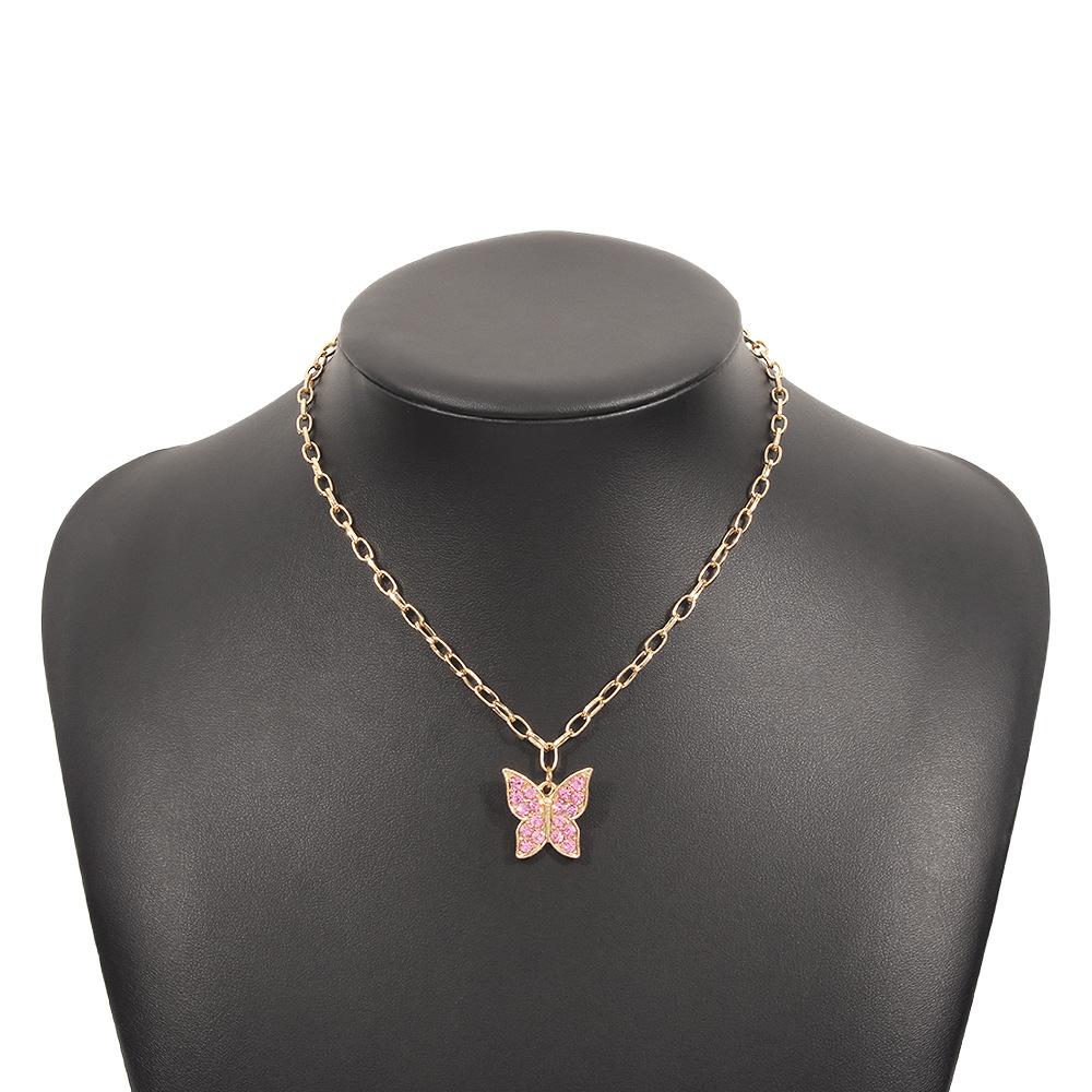 N9514 Jewelry Simple Single Layer Butterfly Full Diamond Clavicle Necklace Sweet Girly Necklace