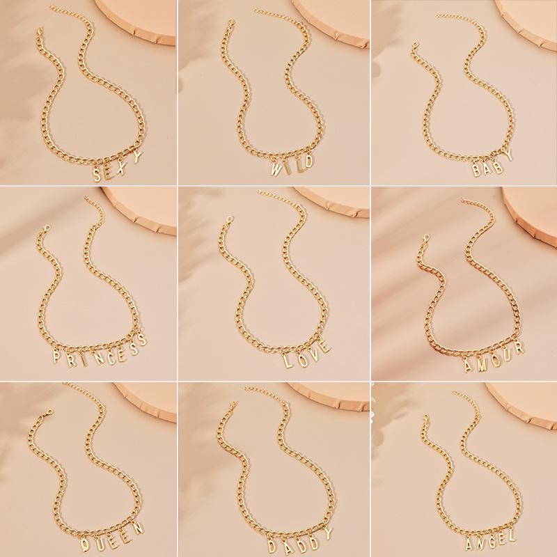 diy simple handmade alloy English word letter necklace hip-hop couple pendant short chain men and women