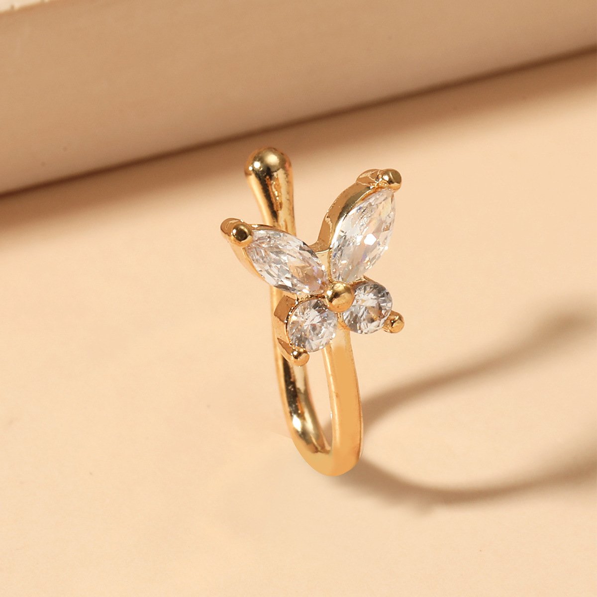 Butterfly Non-Perforated Nose Clip Nose Ring Retro Fashion Copper Inlaid Zircon U-shaped Nose Nail Piercing Jewelry for Women