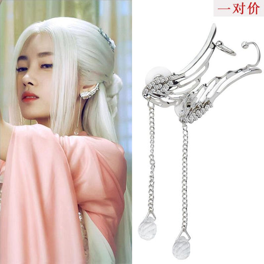 Kyushu Sky City with the same water drop earrings angel wings crystal long earrings without pierced ear clips