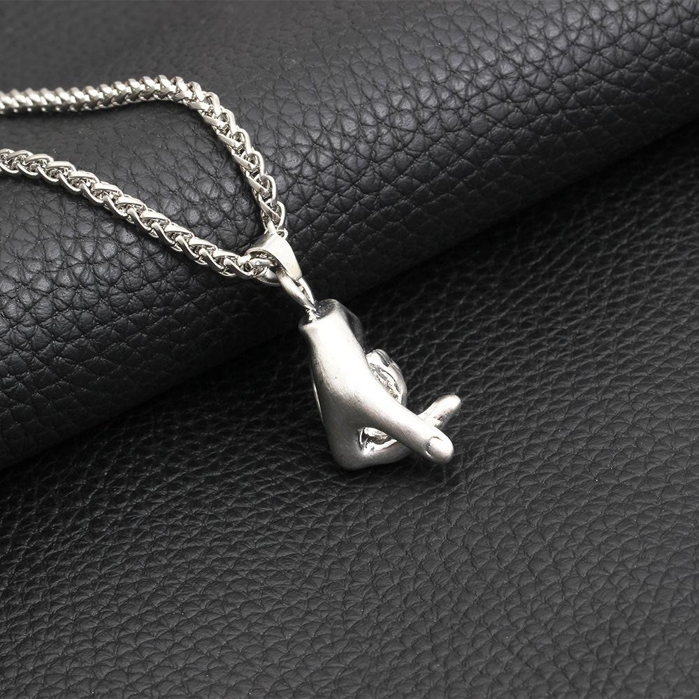 Hip Hop Punk Hollow Gesture Pendant Necklace Men's Unisex Than Heart Love You Necklace
