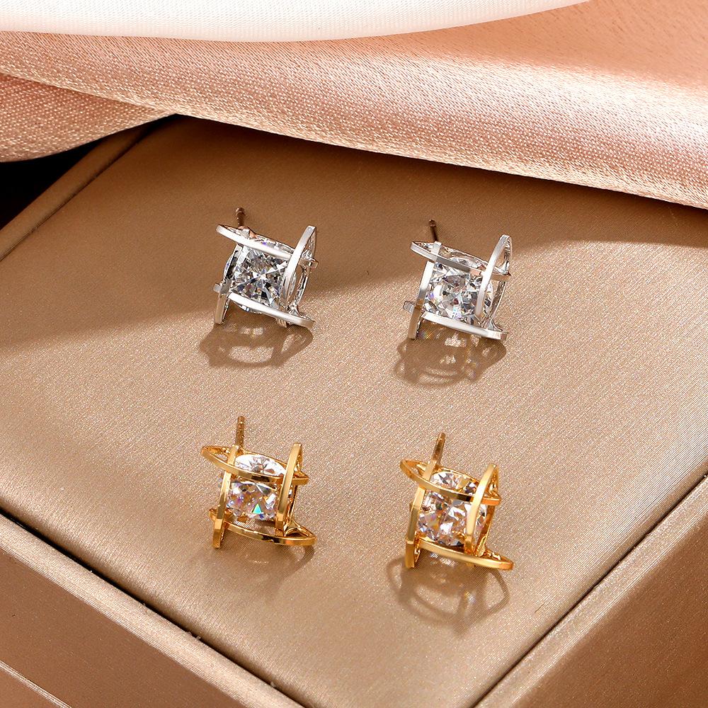 Zircon Geometric Stud Earrings Simple Minority Square Earrings Fashion Versatile Earrings Women