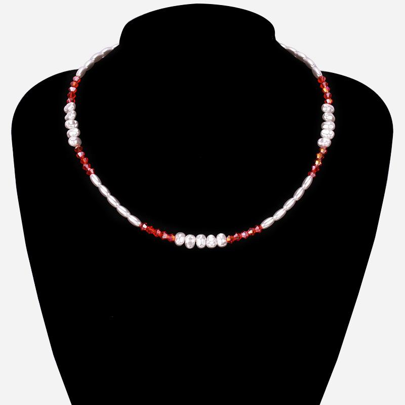 Simple Bohemian Pearl Necklace Stainless Steel Niche Design Glass Crystal Beads Beaded Clavicle Chain