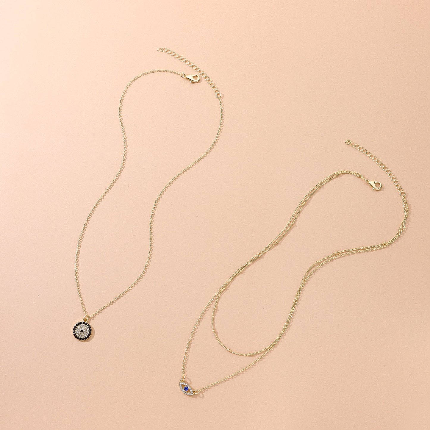 Jewelry 14K Full Diamond Round Geometric Pendant Necklace Women's Fashion Simple Devil's Eye Necklace