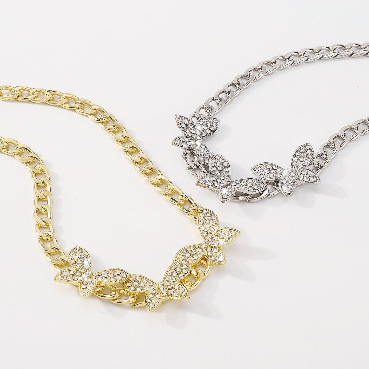 1348 Niche Design Necklace Full Diamond Butterfly Hiphop Hip Hop Necklace Retro Exaggerated Necklace