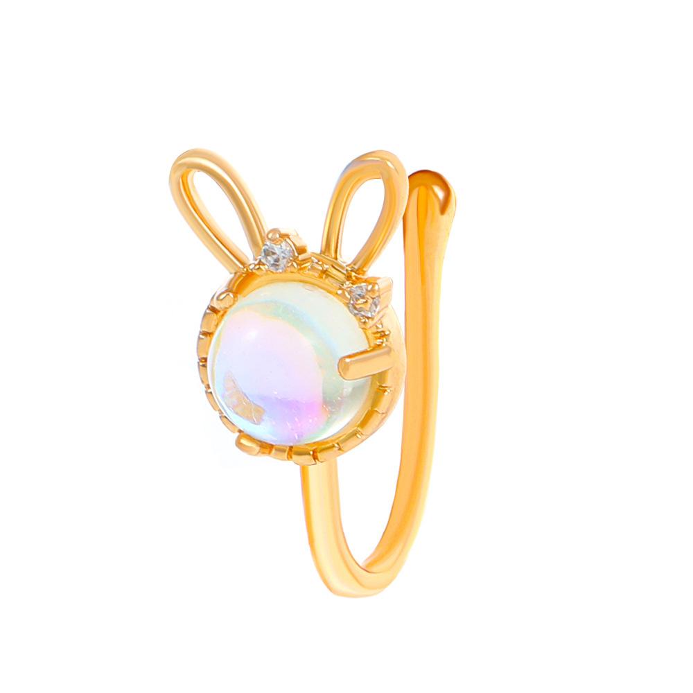 U-shaped rabbit nose pinch nail fashion piercing-free diamond moonstone bunny nose decoration puncture jewelry