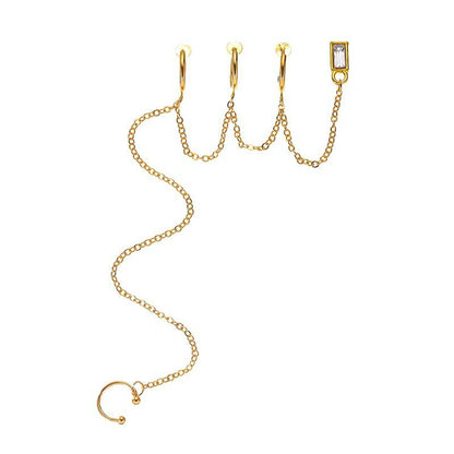 Fashionable multi-layer chain tassel ear clip personality long zircon earrings street style single ear bone clip for men and women