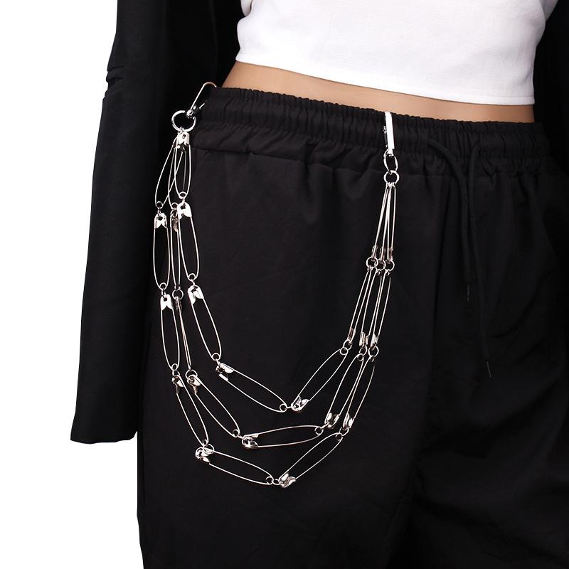 Jewelry pin waist chain ins net style Hong Kong cool handsome punk hip-hop multi-layer fashion pants chain