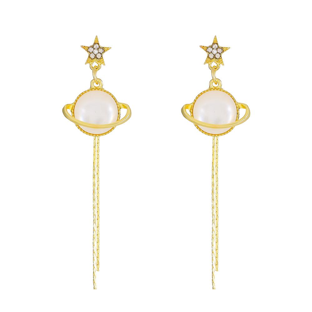 Ins space planet earrings female fashion temperament cat eye ball long tassel earrings personality earrings fashion