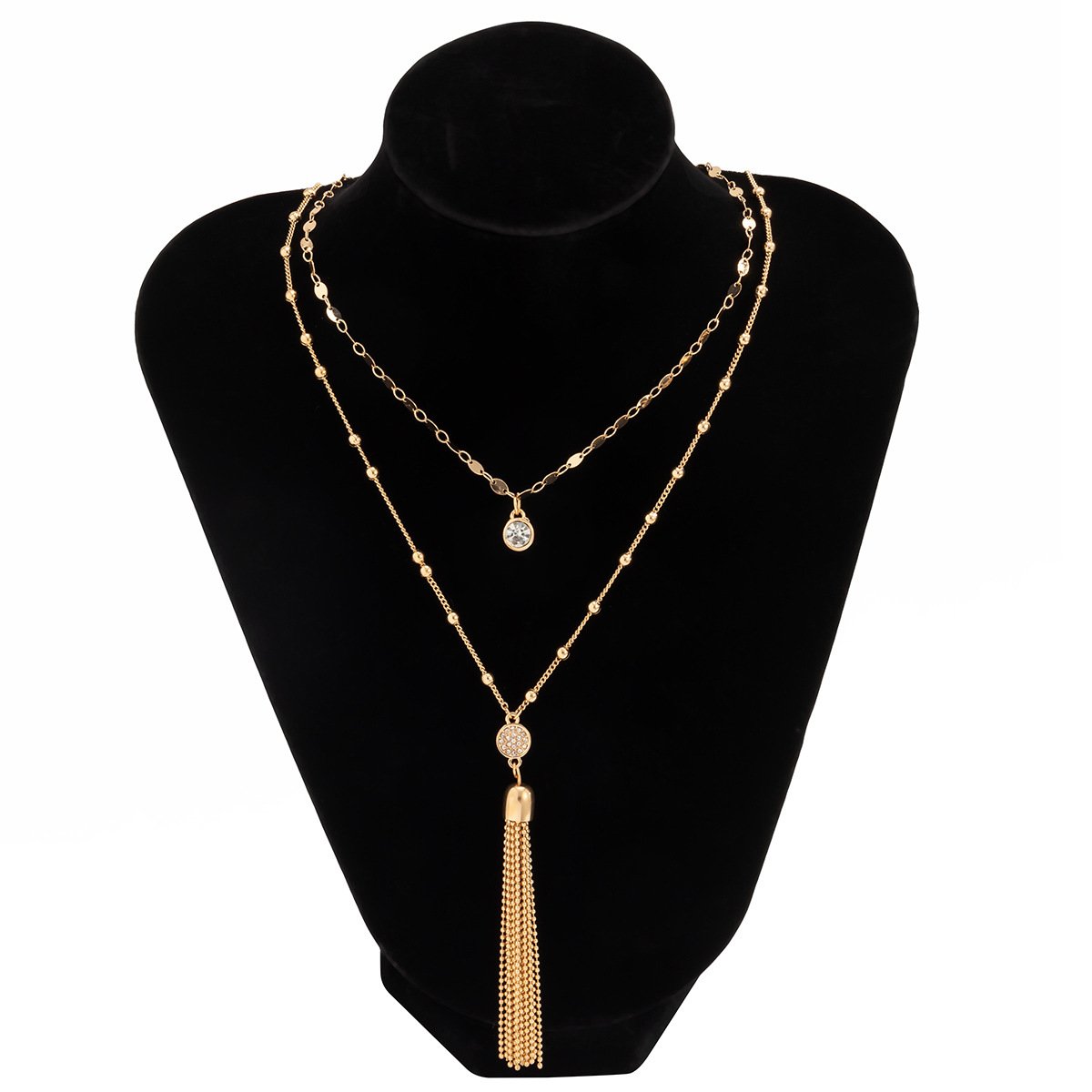 Fashion Sexy Tassel Chain Chest Chain Necklace Female Personality Inlaid Rhinestone Ball Chain Clavicle Necklace