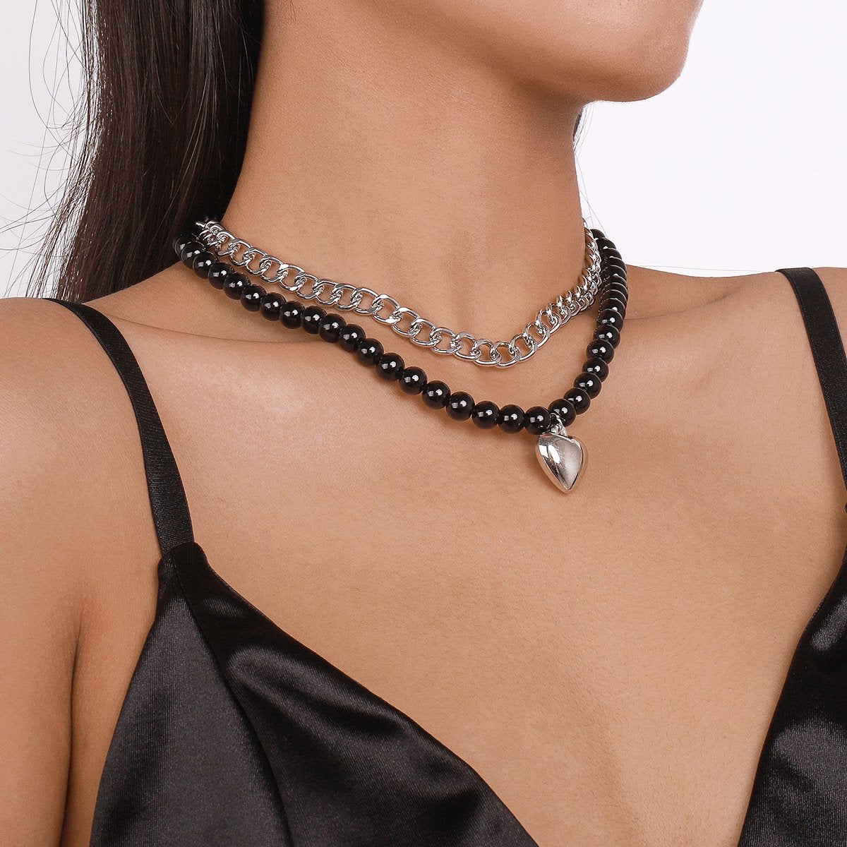 N1411 Ethnic Exaggerated Beaded Chain Necklace Heart Love Sweet Cool Multi-Layered Necklace Niche Necklace