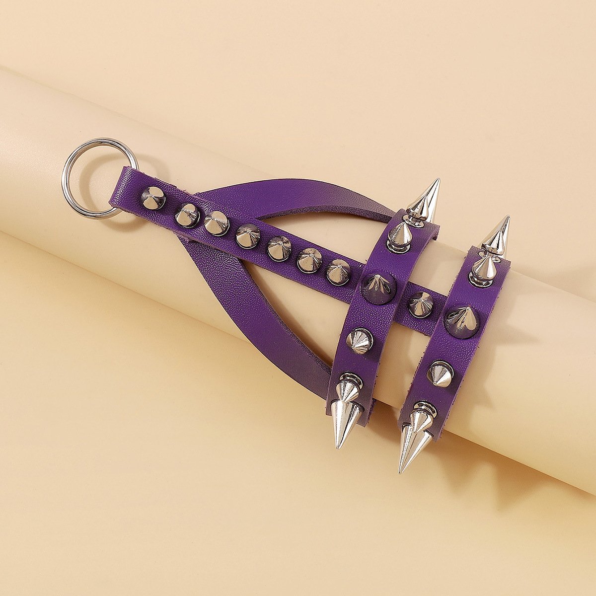 B175 Dark Exaggerated Hand Decorated PU Leather Rivet Double Layer Punk Fashion Hidden Buckle Adjustable Bracelet