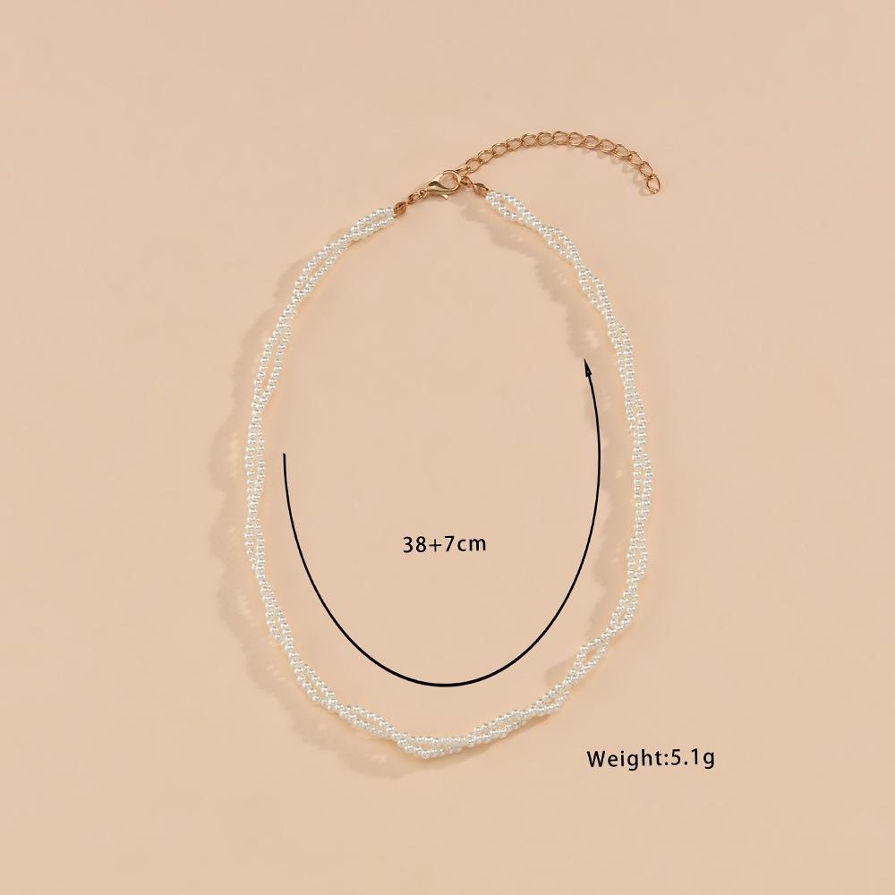 Fashionable millet grain imitation pearl braided twist winding temperament double layer short necklace collarbone necklace