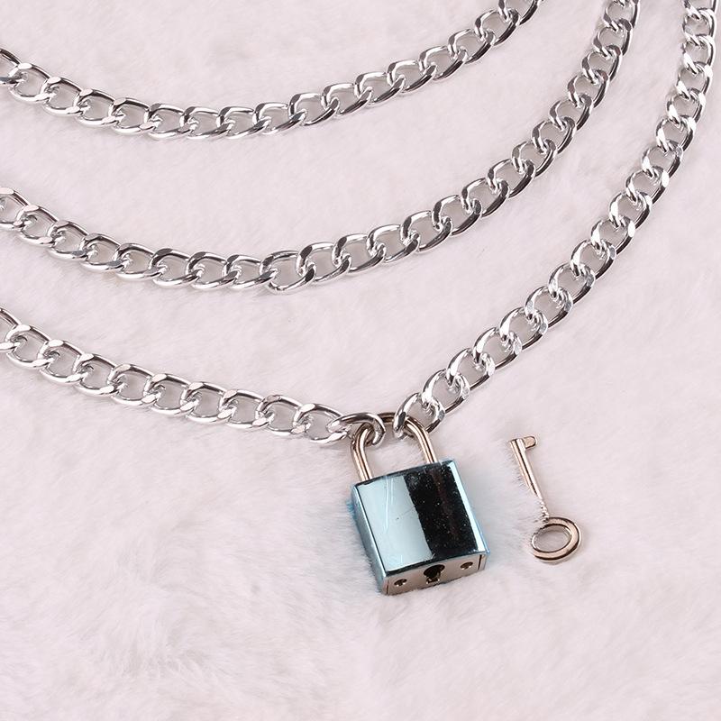 Ins cold fashion popular geometric multi-layer necklace trend padlock pendant clavicle chain female