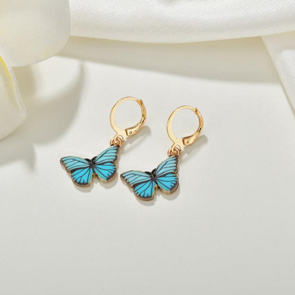 Fashion retro ins color butterfly oil drop earrings personality temperament set earrings