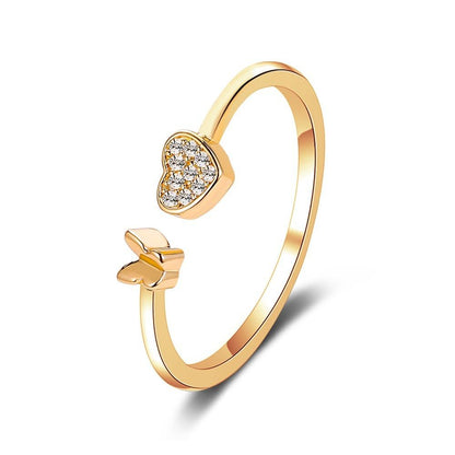 Jewelry Sweet and Versatile Heart Butterfly Ring Adjustable Ring Girls Index Finger Open Ring