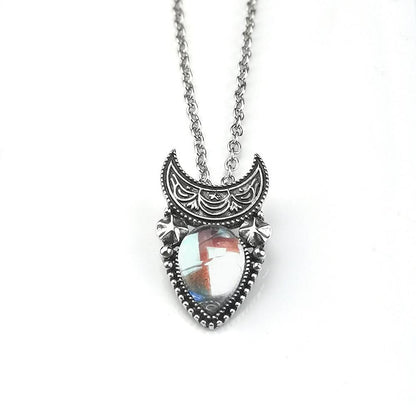 Jewelry Vintage Imitation Moonstone Moon Pendant Necklace Women Water Drop Bohemian Jewelry