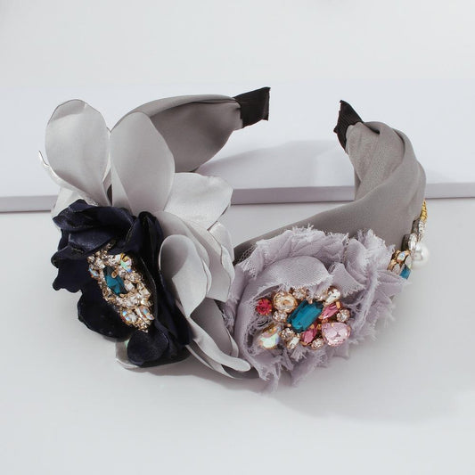 F3297 Personality trend gorgeous flower headband fabric pearl banquet travel retro fashion headband female