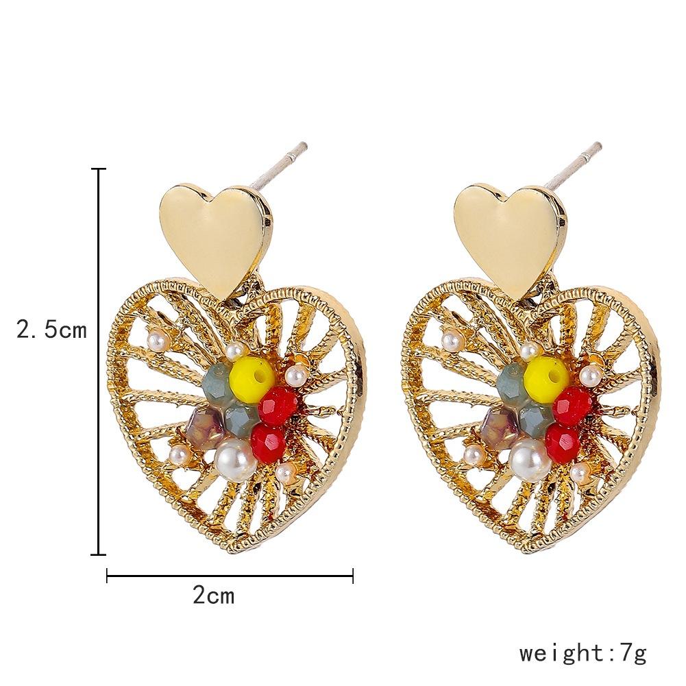 Geometric Pearl Color Gravel Earrings Heart Hollow Ear Studs Retro Temperament Fashion Trendy Earrings