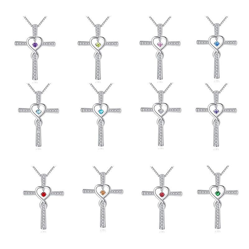 Fashion Cross Religious Belief Inlaid Zircon Pendant Necklace Heart Shape Necklace Jewelry