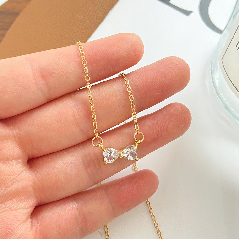 Ins Simple Bowknot Necklace Fashion Light Luxury Niche Design Zircon Clavicle Chain Temperament Sweet Necklace