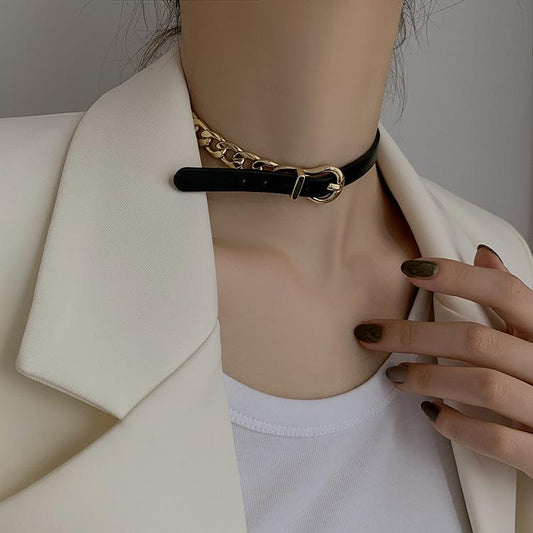 Dongdaemun Fashion Leather Chain Necklace A Two-Wear Trendy Personality Necklace Personality Design Bracelet for Women