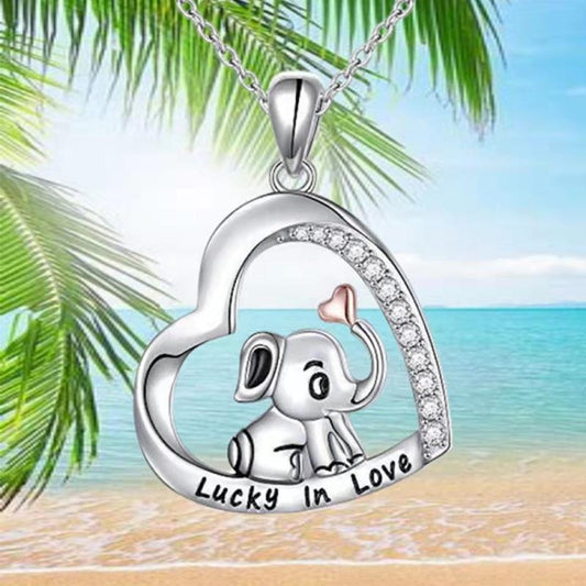 Jewelry Fashion Women's Love Elephant Necklace Simple Animal Series Lettering Diamond Pendant Female