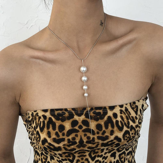 N7684 Sexy Creative Necklace Women's Size Mixed Pearl Long Tassel Pendant Necklace Back Chain