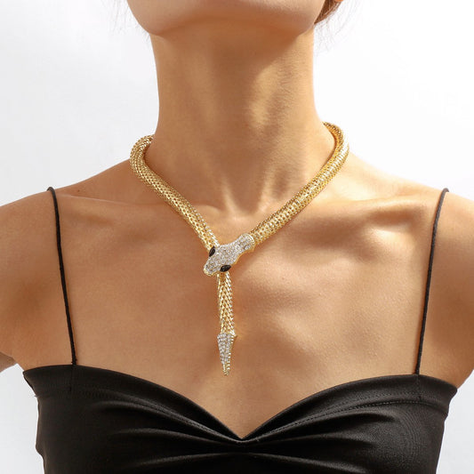 N9274 Exaggerated Snake Necklace Punk Personality Hip-Hop Necklace Trendy Cool Street Shooting Show Micro-inlaid Necklace