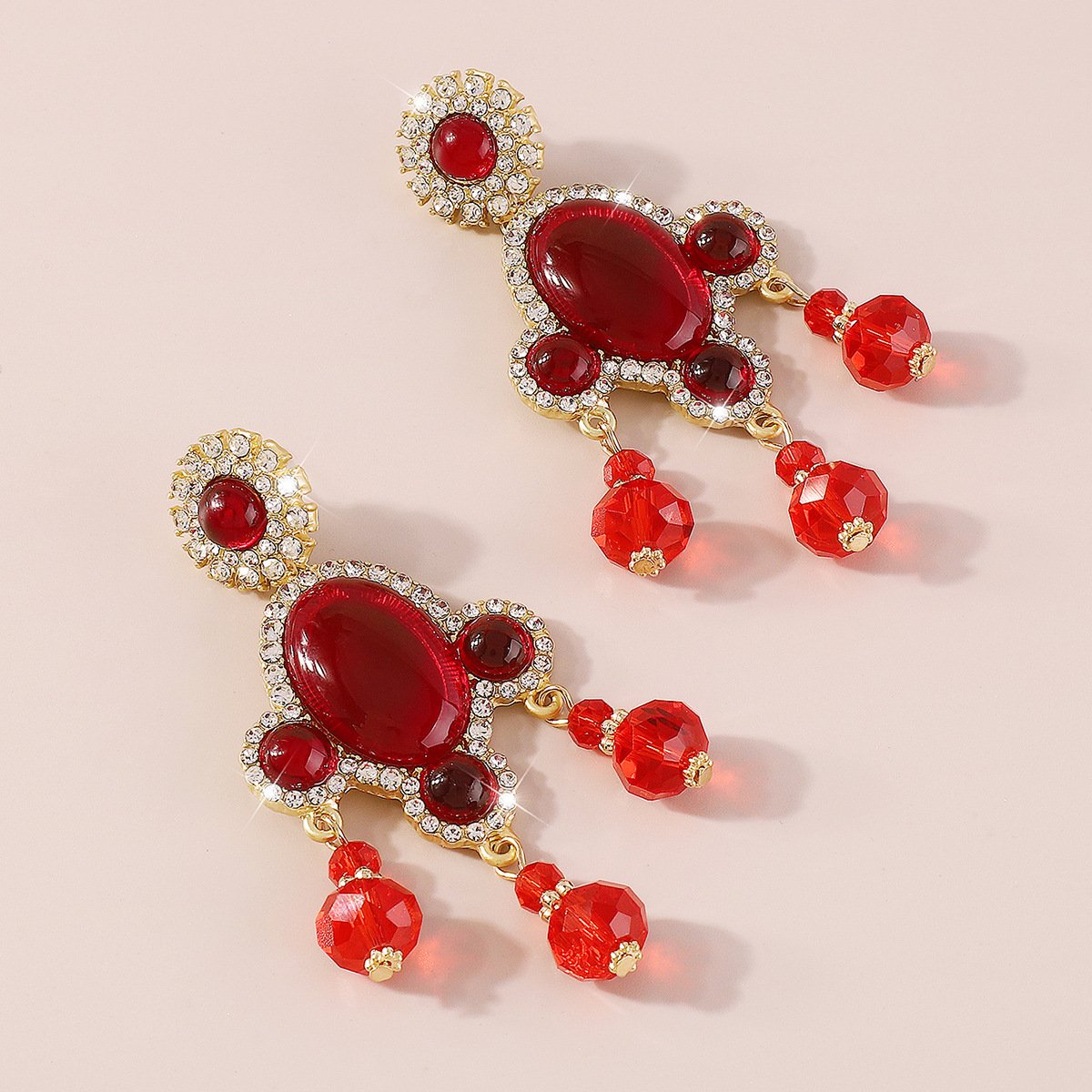 E112 National Temperament Light Luxury Heavy Industry Crystal Lantern Earrings Retro Exaggerated Personality Festive Rhinestone Earrings