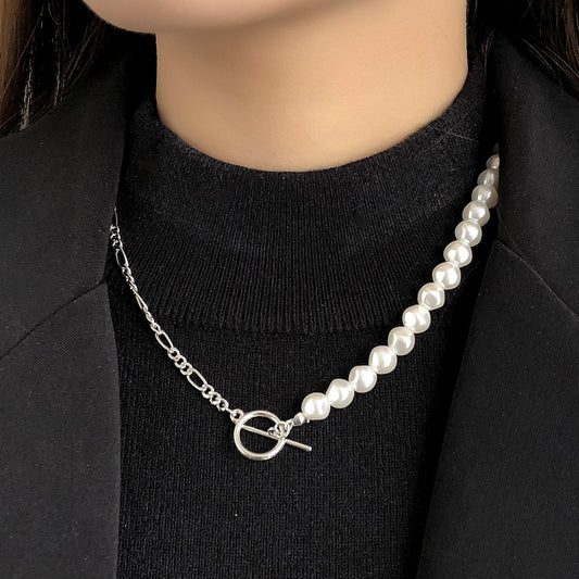 Jewelry fashion OT buckle AB style pearl necklace female hexagonal pearl handmade trend necklace