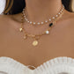 Jewelry hip-hop stacked double-layer imitation pearl necklace niche simple sequin love star necklace