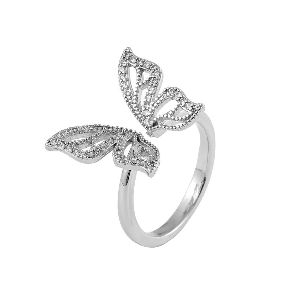 Fashion and simple big butterfly full of diamonds opening copper micro-inlaid zircon ring creative super fairy all-match ladies ring