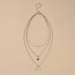 Fashion Retro Alloy Moon Black Bezel Diamond Pendant Necklace Multilayer Chain Clavicle Chain Jewelry