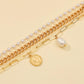 Hand Jewelry Temperament Freshwater Pearl Chain Fashion Metal Alphabet Coin Pendant Versatile Multilayer Bracelet