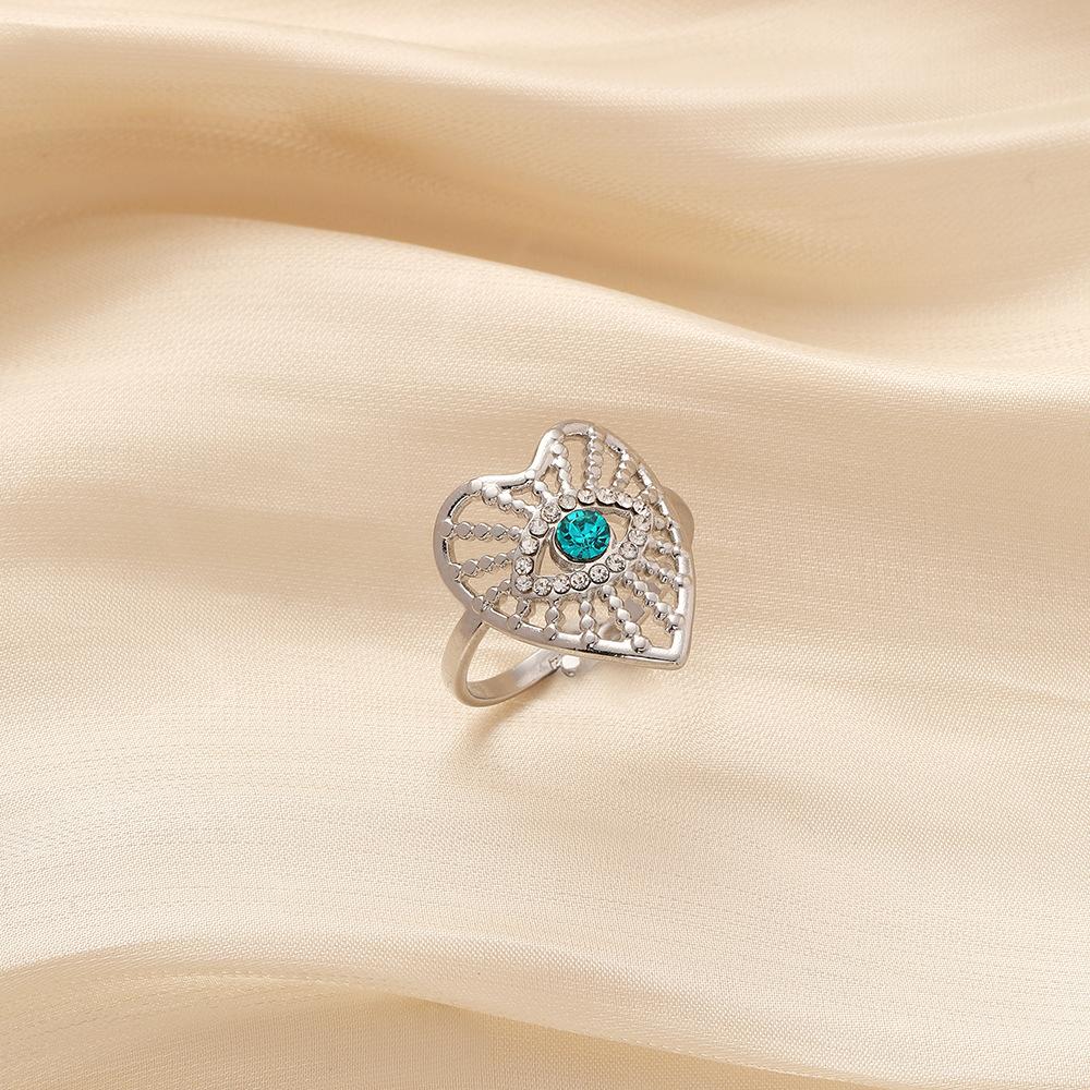 Niche Trend Stainless Steel Opening Adjustable Hollow Heart Eye Ring Versatile Fashion Jewelry