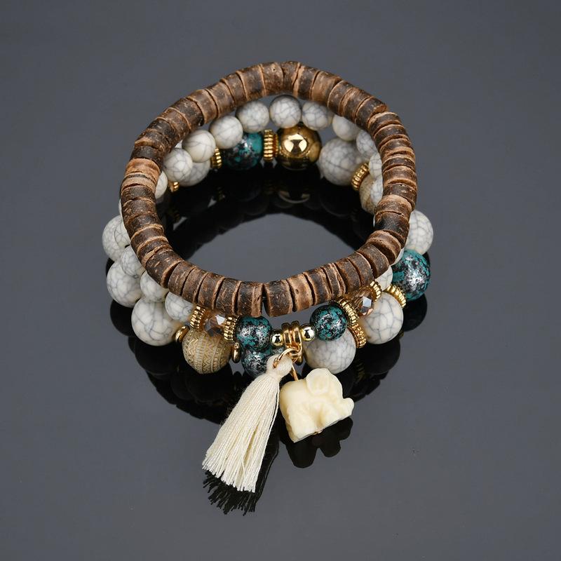 Bohemian trend simple elephant tassel wooden beads multi-layer temperament bracelet bracelet jewelry