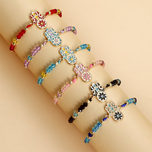 Jewelry Creative Hand of Fatima Colorful Crystal Handwoven Bracelet Adjustable Hand Rope Female