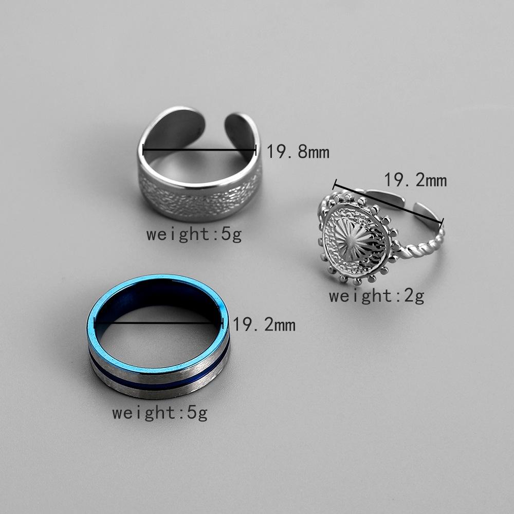 Punk hip-hop men's stainless steel stripe sun texture round suit ring titanium steel ring open ring