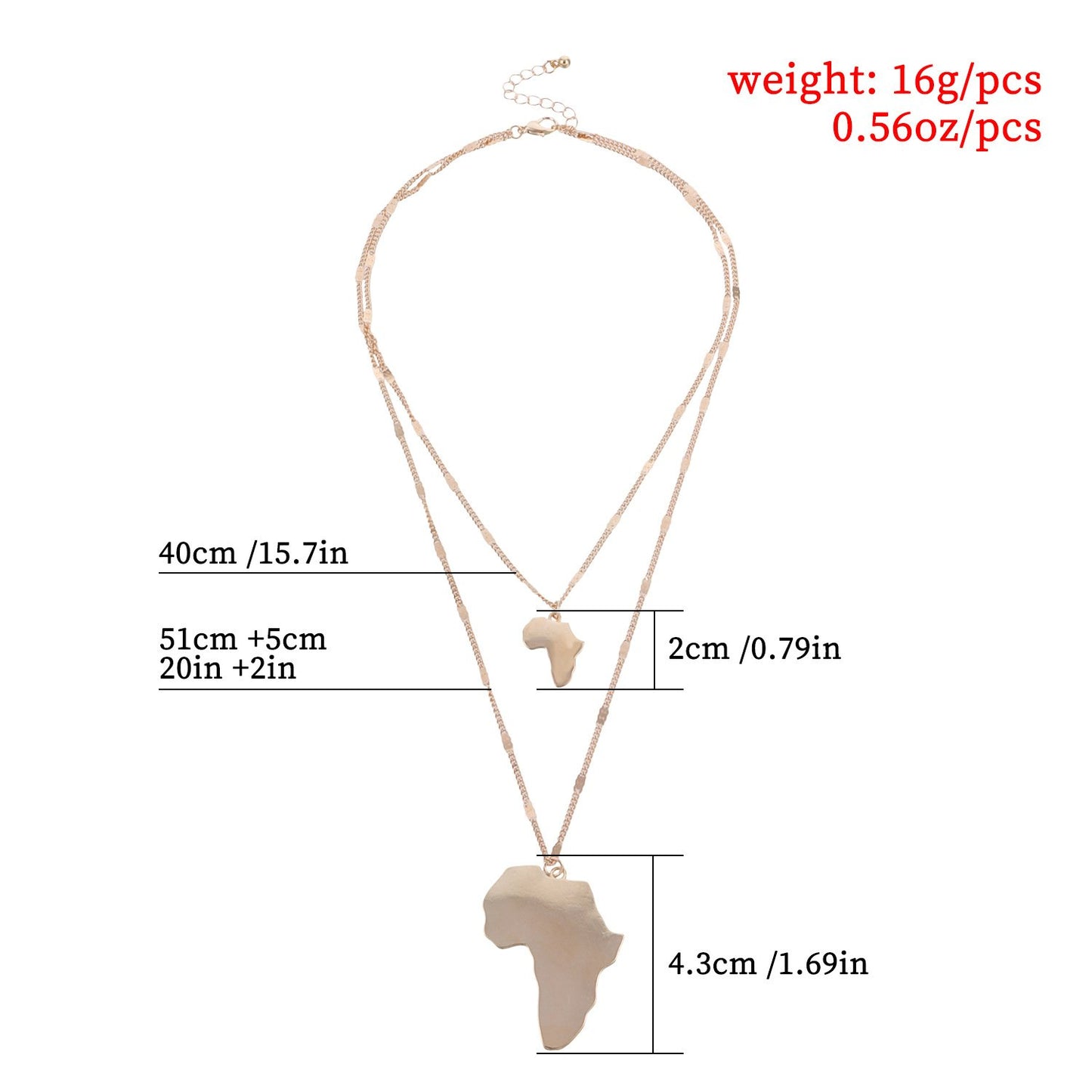 Jewelry double size popular African map female necklace personality temperament small hole metal chain