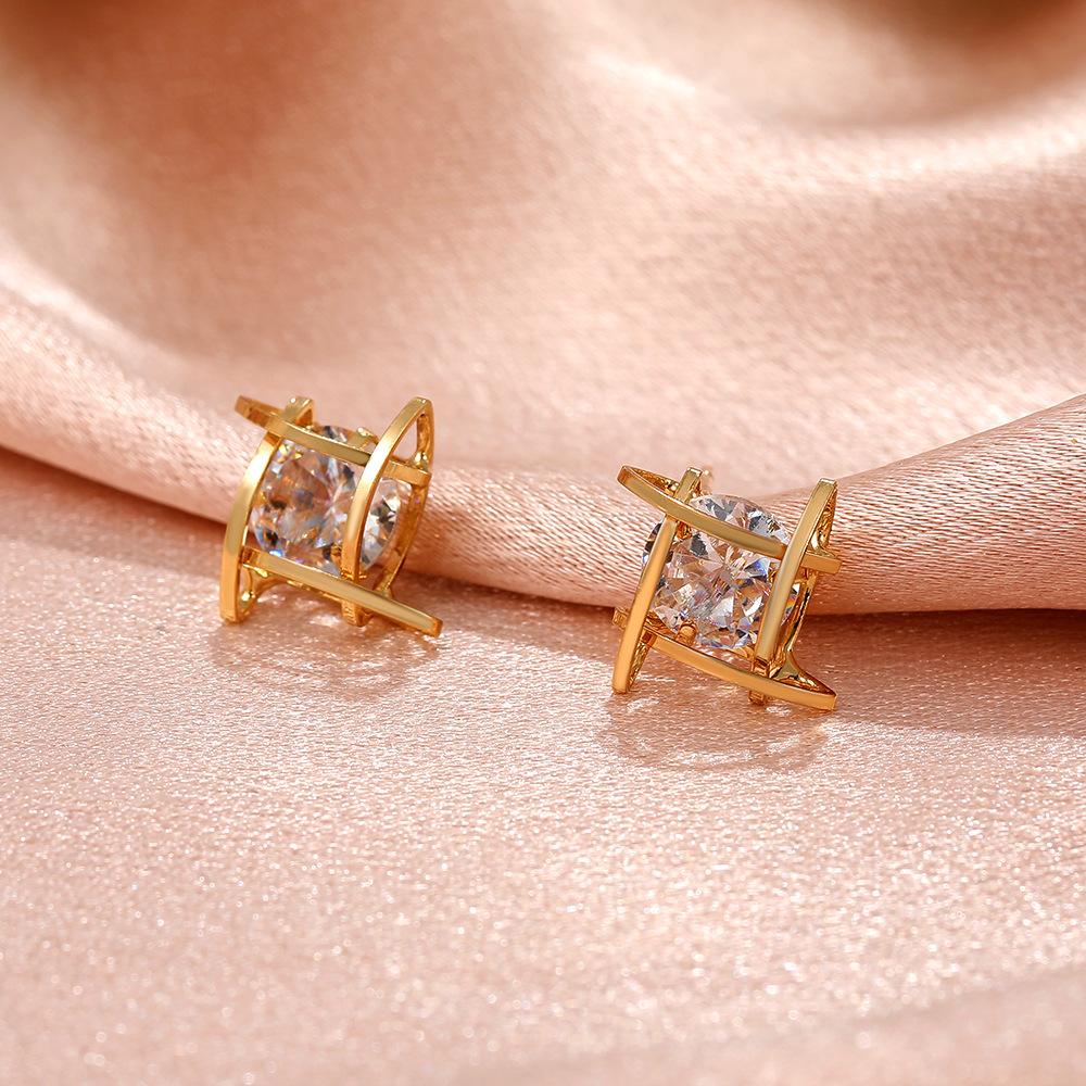 Zircon Geometric Stud Earrings Simple Minority Square Earrings Fashion Versatile Earrings Women