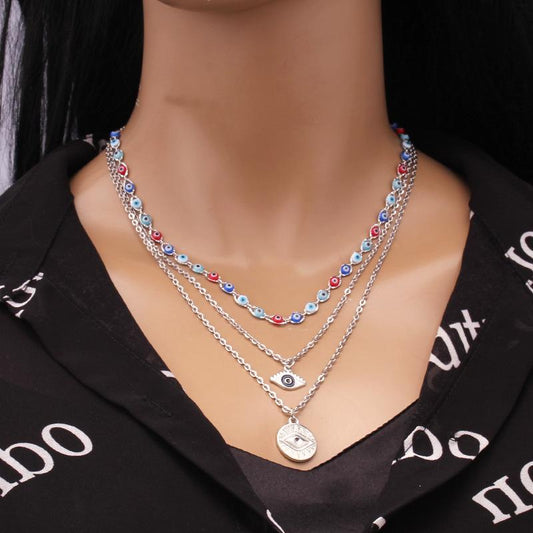 Jewelry fashion exaggerated trend eye necklace multi-layered with devil's eye pendant female necklace