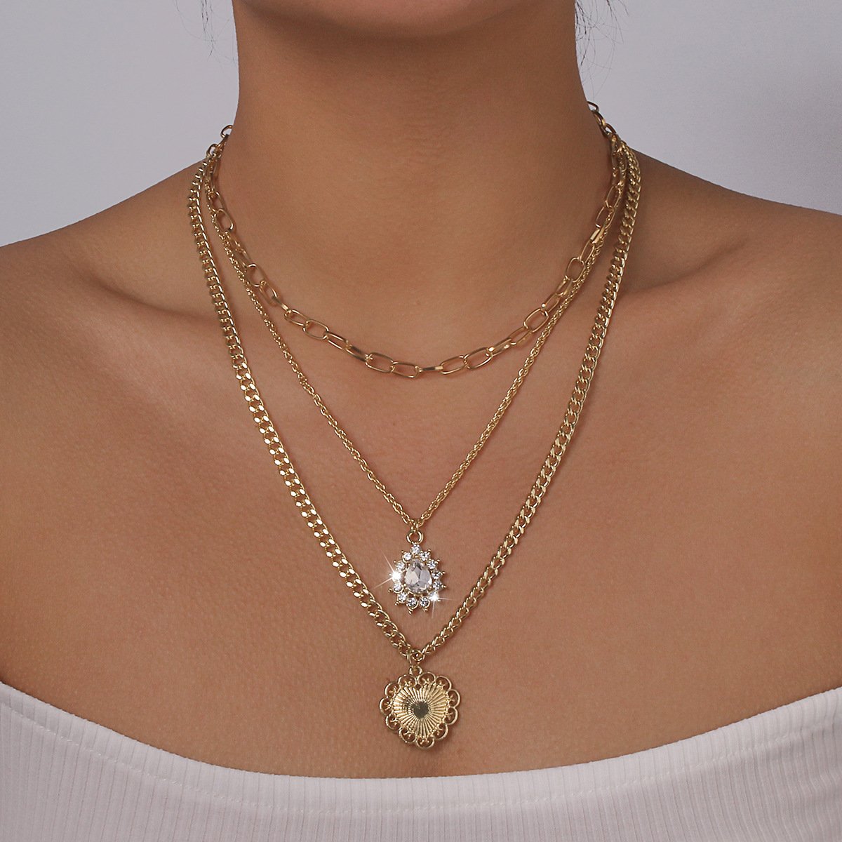 1177 fashion multi-layered necklace with rhinestone love baroque retro choker street shooting necklace