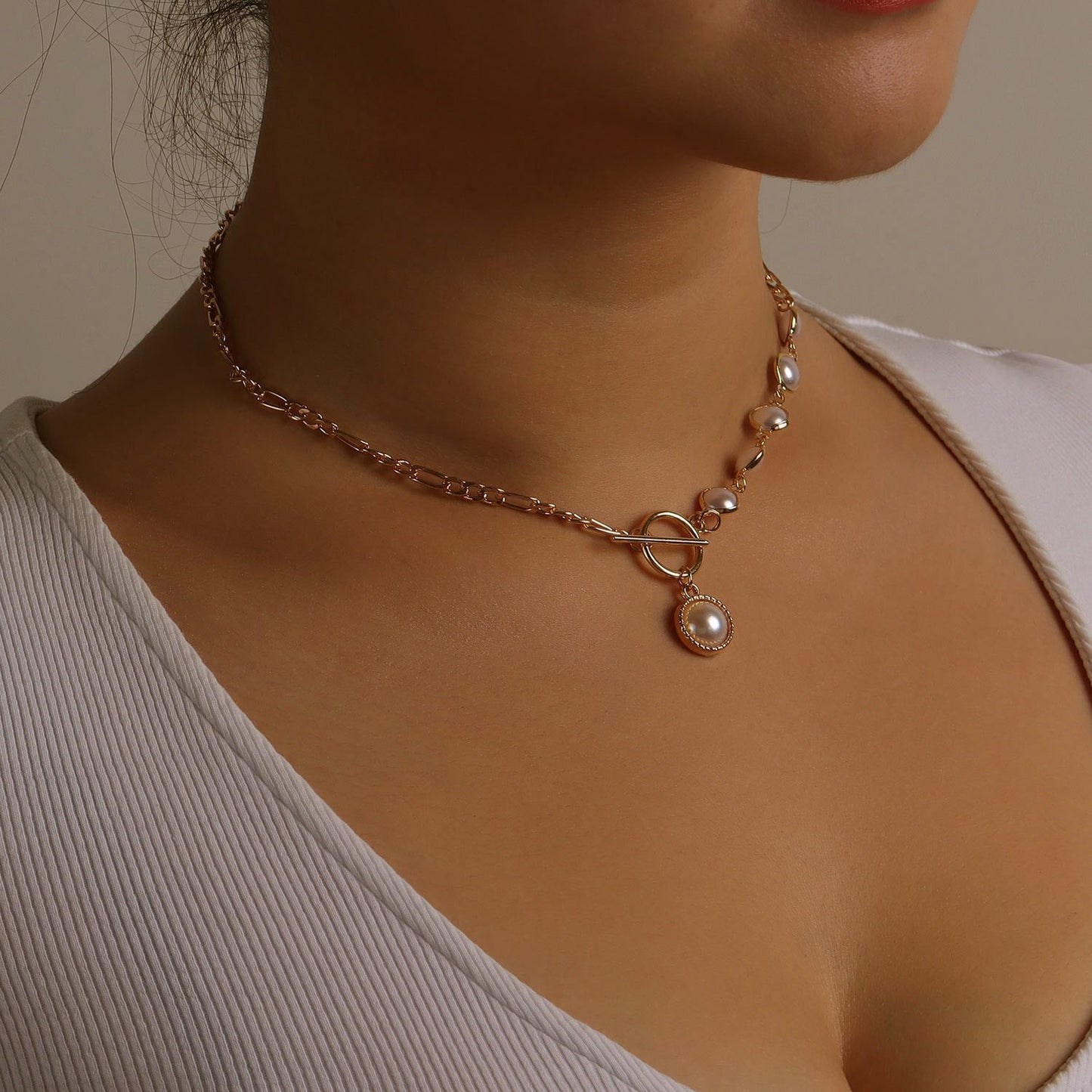 Jewelry Fashion Simple Round Bead Pearl Pendant Necklace Female Three to One Sexual Trend Necklace